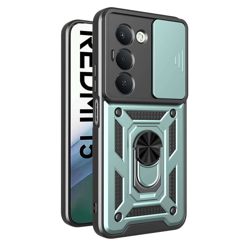 For Xiaomi Redmi 15 4G (EU) (171mm) Case Kickstand PC+TPU Phone Cover with Camera Lens Slider