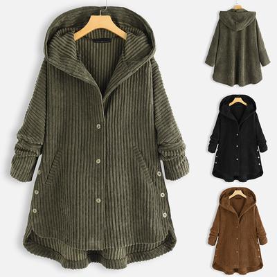 Abrigo casual con capucha y botones de bolsillo de color sólido informal para mujer