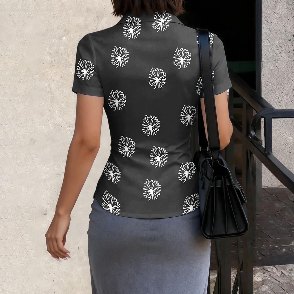 Damen Slim Fit Kurzarm Hemd mit Knöpfen und Kragen Sommerlich Lässig Büro Bluse Taillierter Schnitt Leichter Stoff