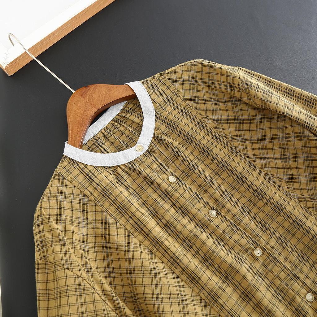 Women's Plaid Cotton Long-Sleeve Top - Slimming & Age-Reducing, Spring/Autumn Collection 2026