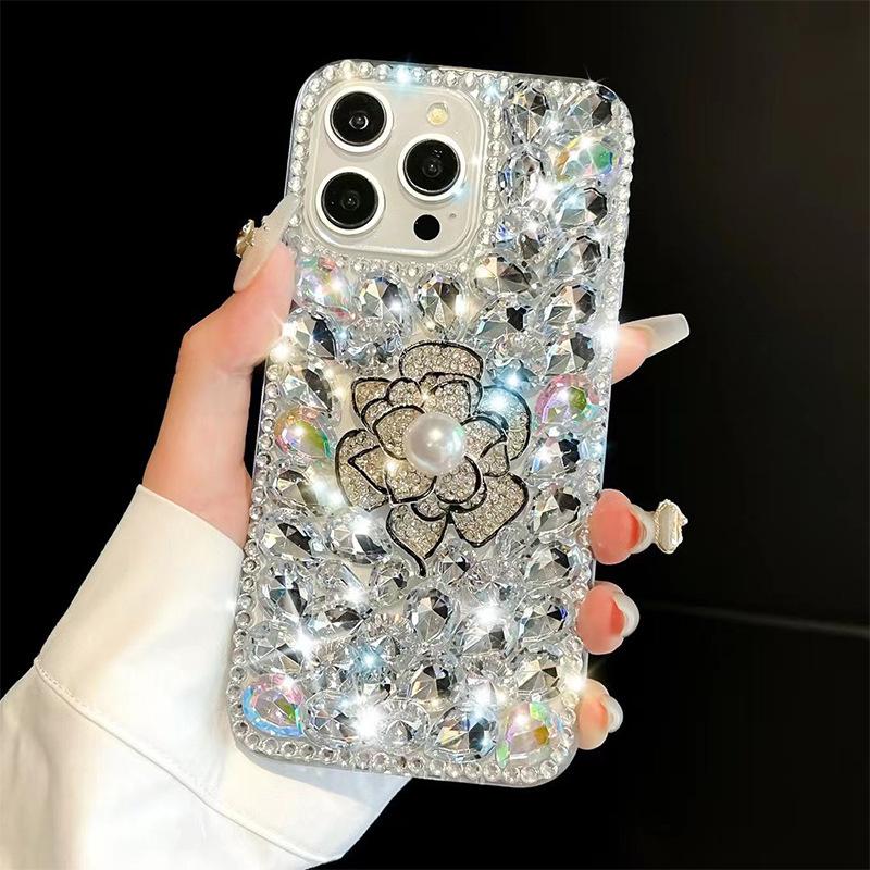 For Samsung S24ultra Pearl Camellia Mobile Phone Case for Samsung Full Diamond S23plus Luxury and High-end Sense