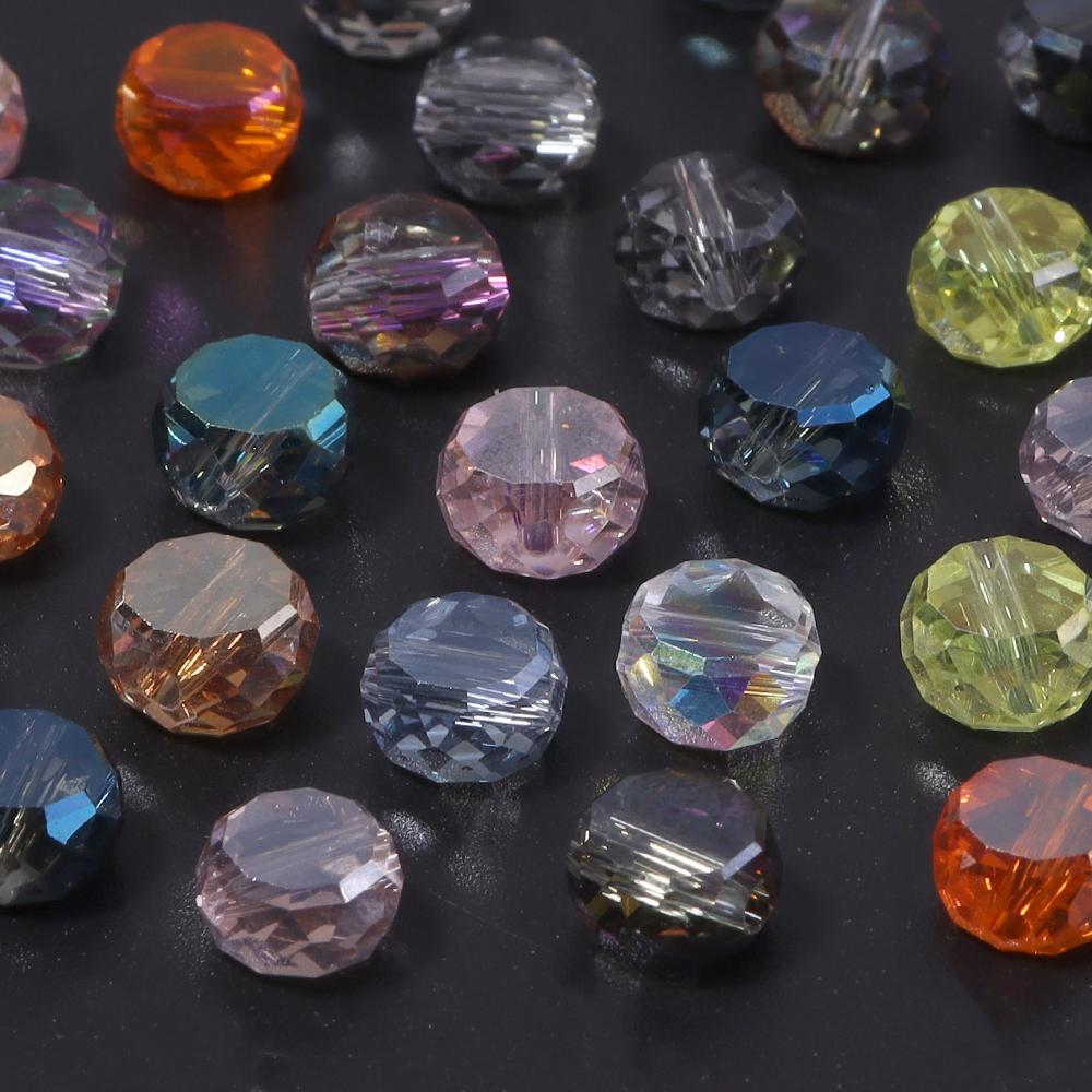 30pcs 8mm Flat Round Faceted Crystal Beads Colorful Loose Spacer Glass Beads For Jewelry Making DIY Bracelet Earring Accessories