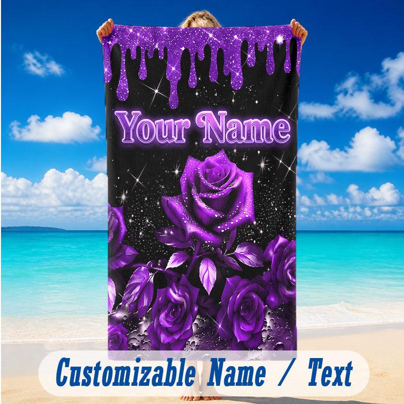 Floral Garden Theme Beach Towel Personalized Custom Name & Text Soft Quick Dry Beach Towel for Swimming Travel