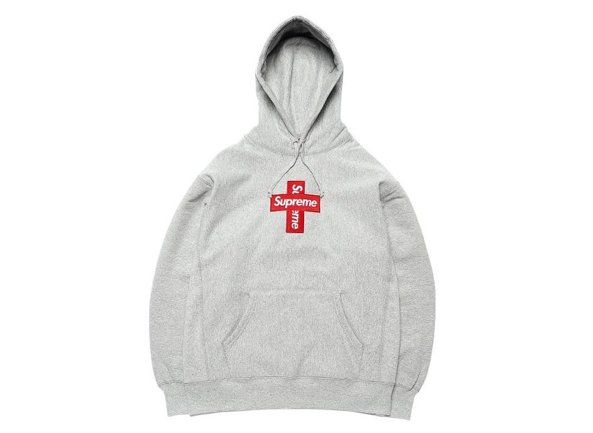 Supreme Cross Box Logo Hooded Sweatshirt Grey