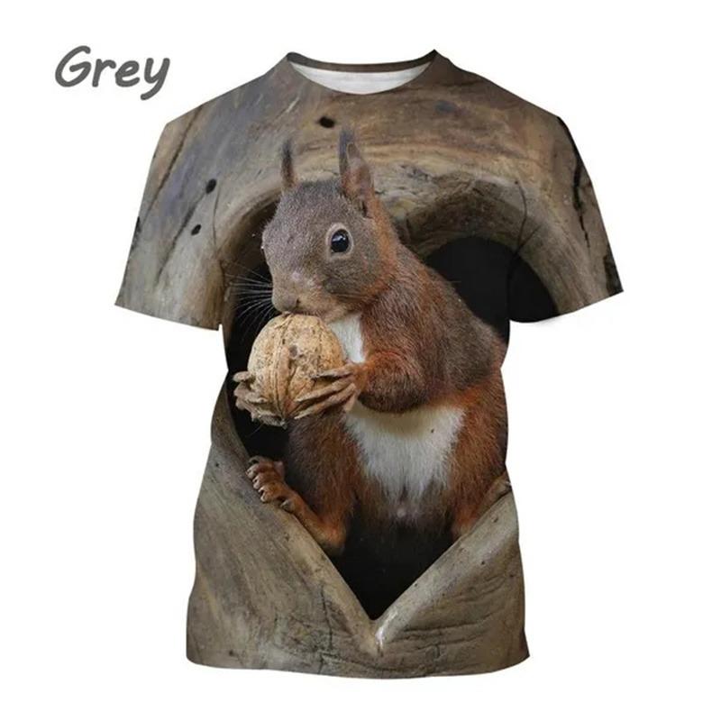 Summer Outdoor Squirrel 3D Printing T Shirt Men Cute Animal Squirrel Pattern Casual Streetwear Cool Short-sleeved Tops Tees