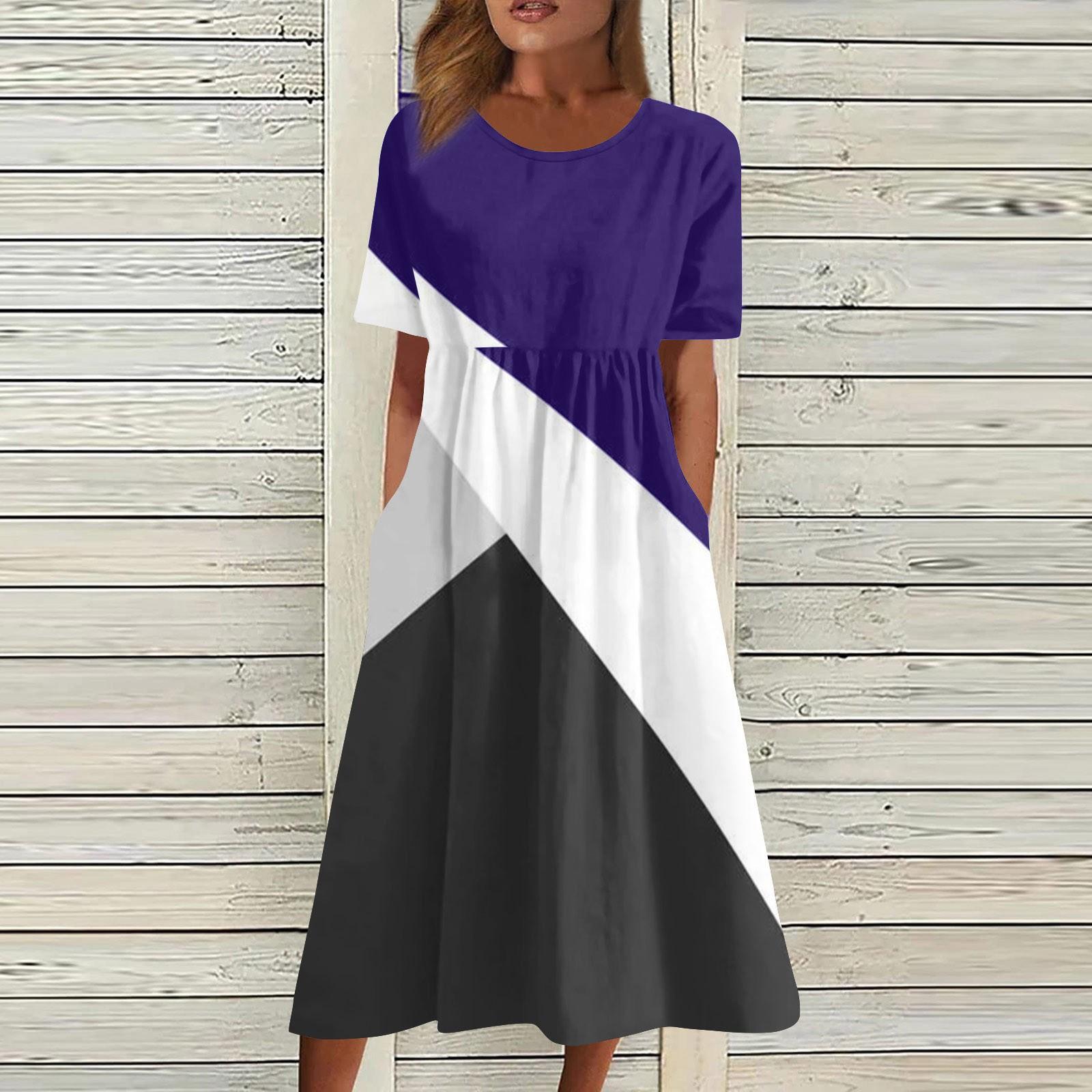 

Женские повседневные платья Платья с принтом Летние платья Плиссированные свободные платья с круглым вырезом и принтом S