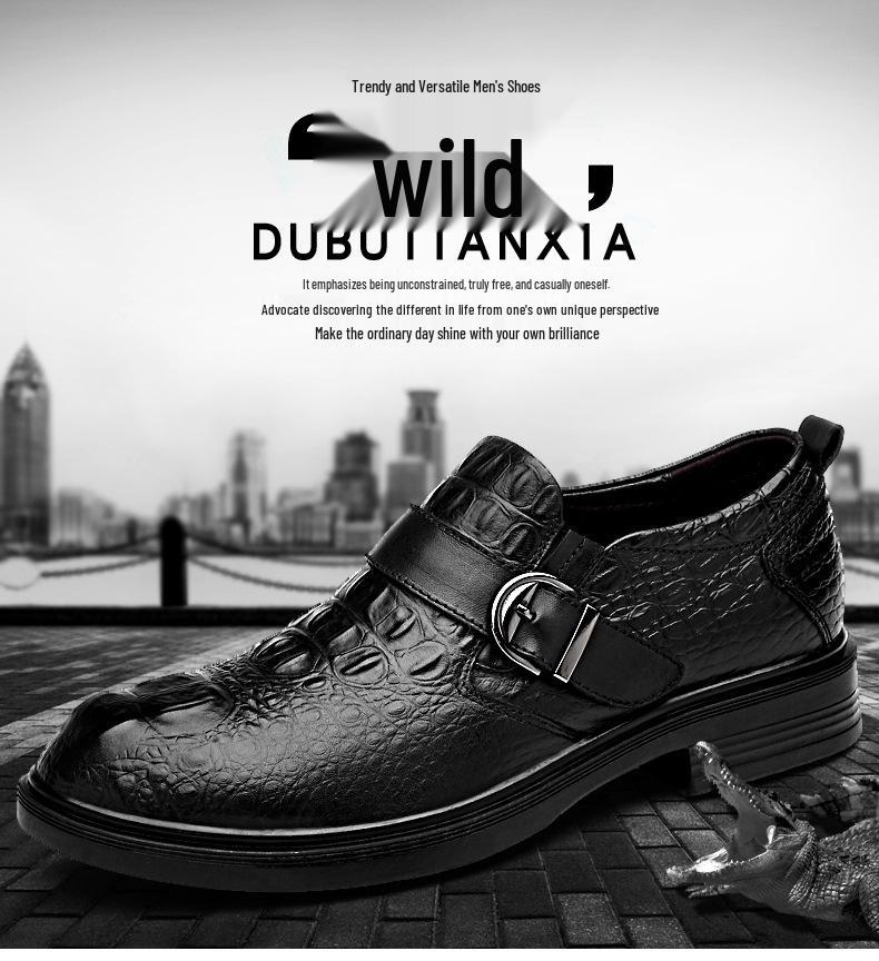 Men's Casual Business Crocodile Leather Shoes - Breathable Cowhide for Spring & Autumn