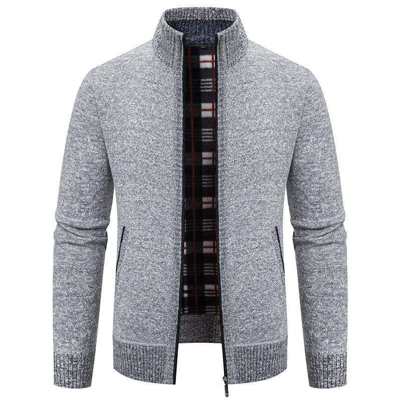 Pánský pletený kardiganový svetr s fleecovou podšívkou v korejském stylu na podzim/zimu 2024: Trendy Silné Svrchní Oblečení