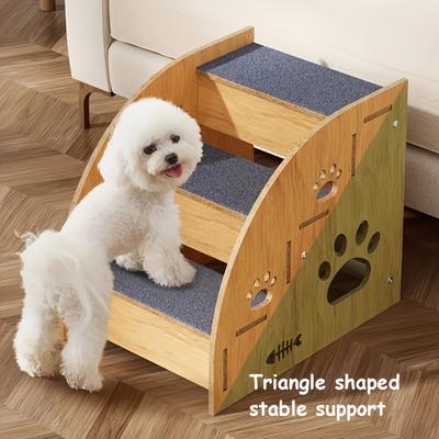 Hundetreppe aus Holz Stufen Rutschfeste Blaue Teppichstufen Stabile Haustiertreppe Sichere Haustierleiter Mittlere Hunde Welpen Gelenkschutztreppe