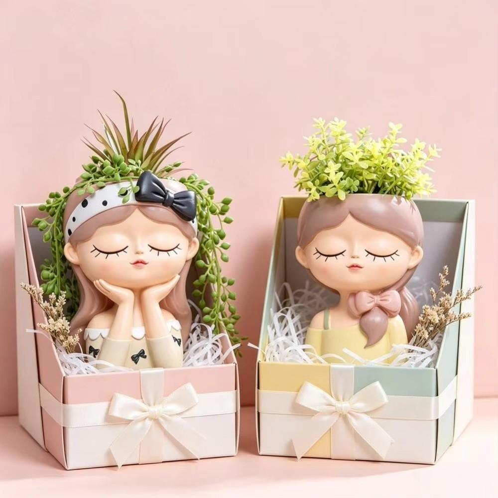 Nordic Style Girl Face Planter Pot Resin Bonsai Vase Cute Succulent Planter Pot  Gardens