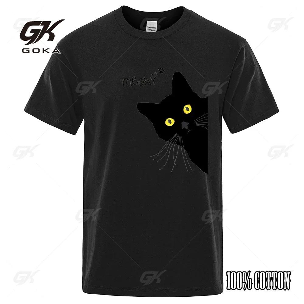 

2024 Funny cat Print Casual Oversized Mens Tshirt Streetwear Monogram Line Designer Harajuku Short Sleeve Top 4XL
