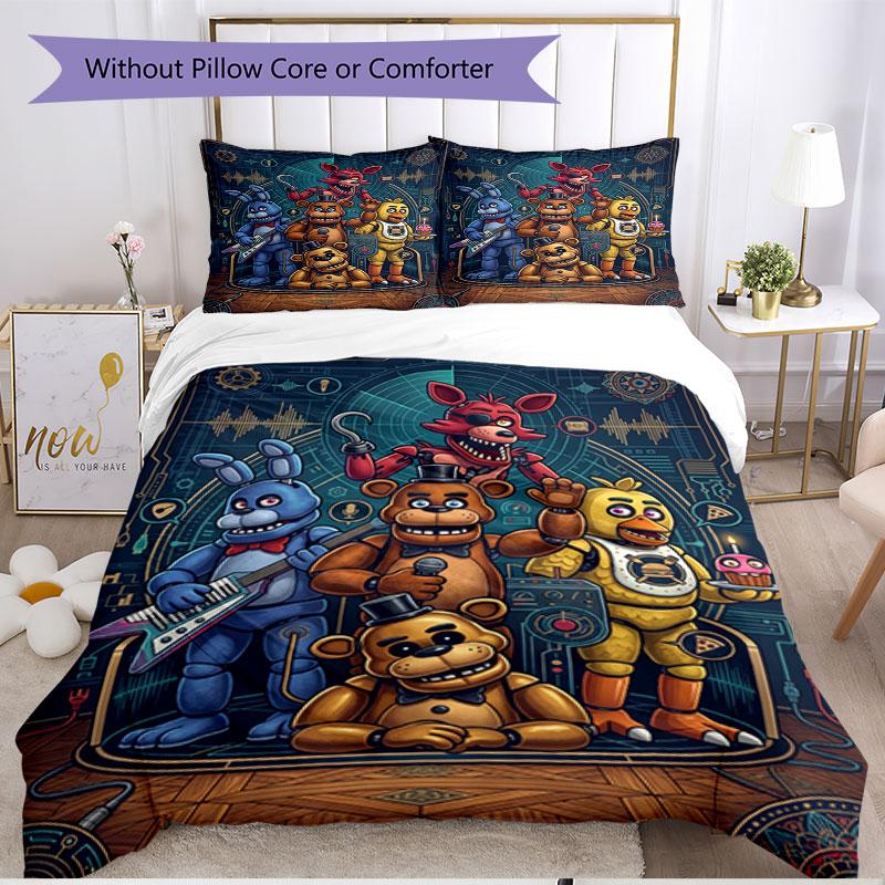 3-teiliges Bettbezug-Set (1 * Bettbezug + 2 * Kissenbezug, ohne Kern), Five Nights at Freddy's Druck Weiches Ganzjahres-Bettwäscheset, Heim-Schlafzimmer-Dekor Geschenk