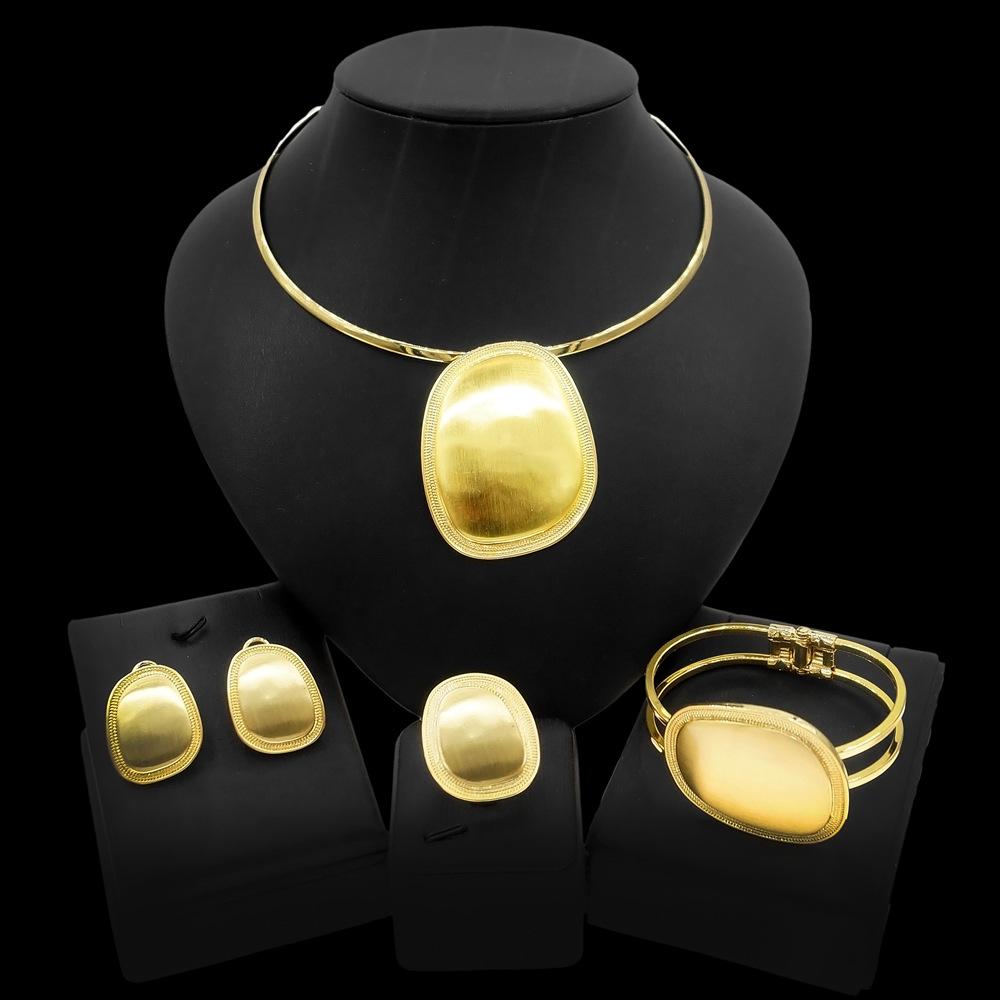 

Комплект украшений из 24-каратного золота, Дубайский золотой стиль, ожерелье в тон, кольцо для ушей, браслет, кольцо из четырех частей, женское