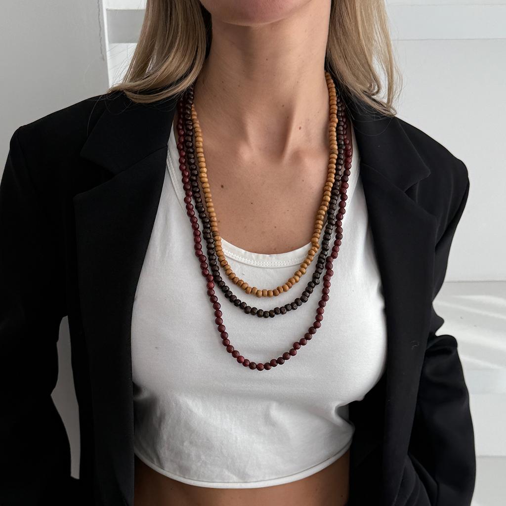 Ethnic Style Multi-Layer Stacked Wooden Bead Beaded Necklace, Exaggerated Waterfall-Shaped Long Multi-Layer Sweater Chain