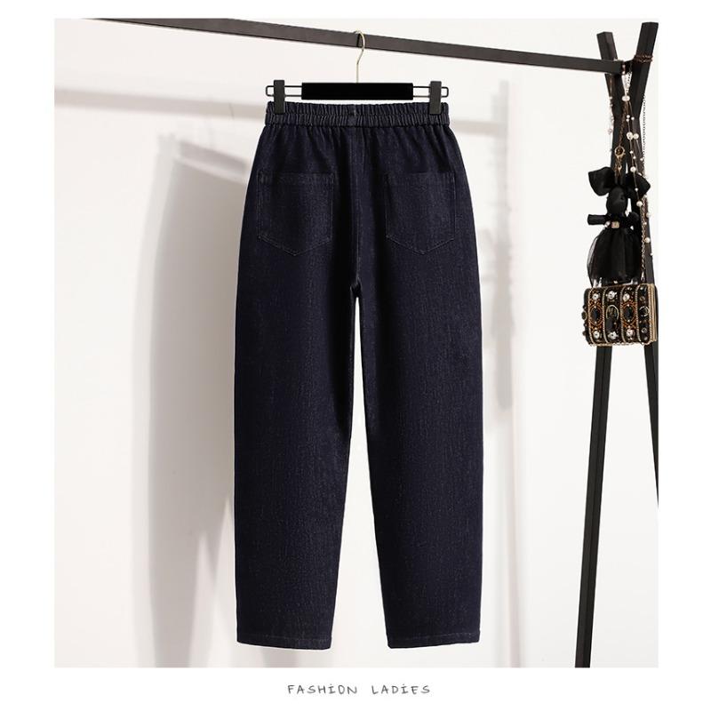 DIMANAF 2025 Autumn Winter Women Plus Size Jeans Pants Thick Denim Casual Lady Long Pants Flocking Oversized Loose Bottoms