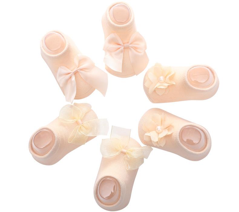 3 Pairs Baby Girl Socks Slipper Newborn Accessories Anti Slip Toddlers Gift Clothes Infant Bow Lace For Kids from 0 To 1 Year