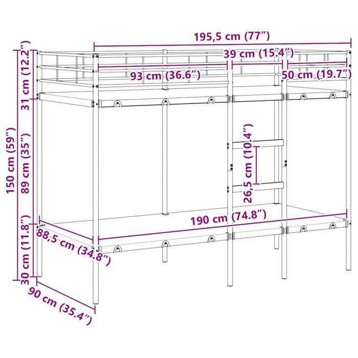 VidaXL Lit superposé sans matelas blanc 90x190 cm acier, cadre de lit, sommier, meuble de chambre, lit mezzanine, cadre de 42000328