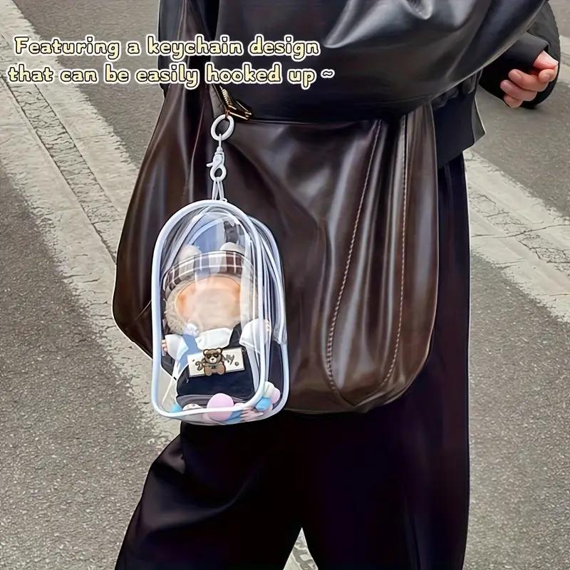 2/1 Stück Transparente Puppen-Aufbewahrungstasche für LABUBU Staubdichte Schutzbox Tragbare PVC-Plüschtier-Display-Hülle mit Schlüsselanhänger-Haken