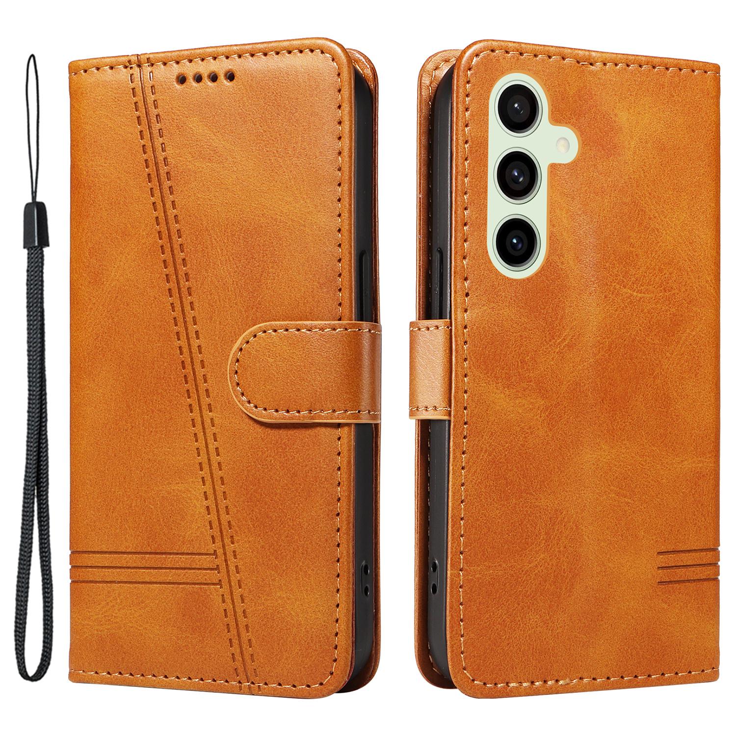 

For Samsung Galaxy S24 FE Case PU Leather Wallet Card Slots Phone Cover Yellow