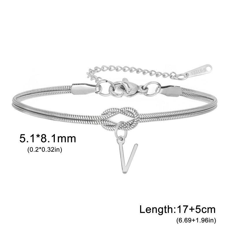Stainless Steel 26-Letter Bracelet & Anklet with Double-Layer Knotted Snake Bone Chain
