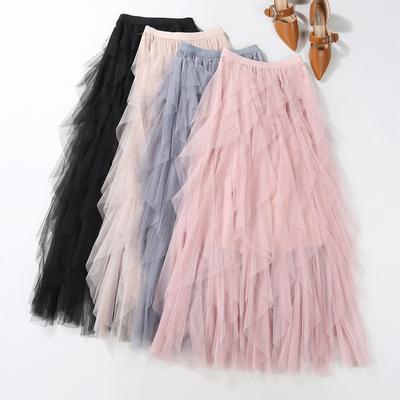 Irregular Mesh Skirt Women's Spring and Summer New Multi-Layer Cake Skirt Puffy Long Skirt Super Fairy Elegant Skirt