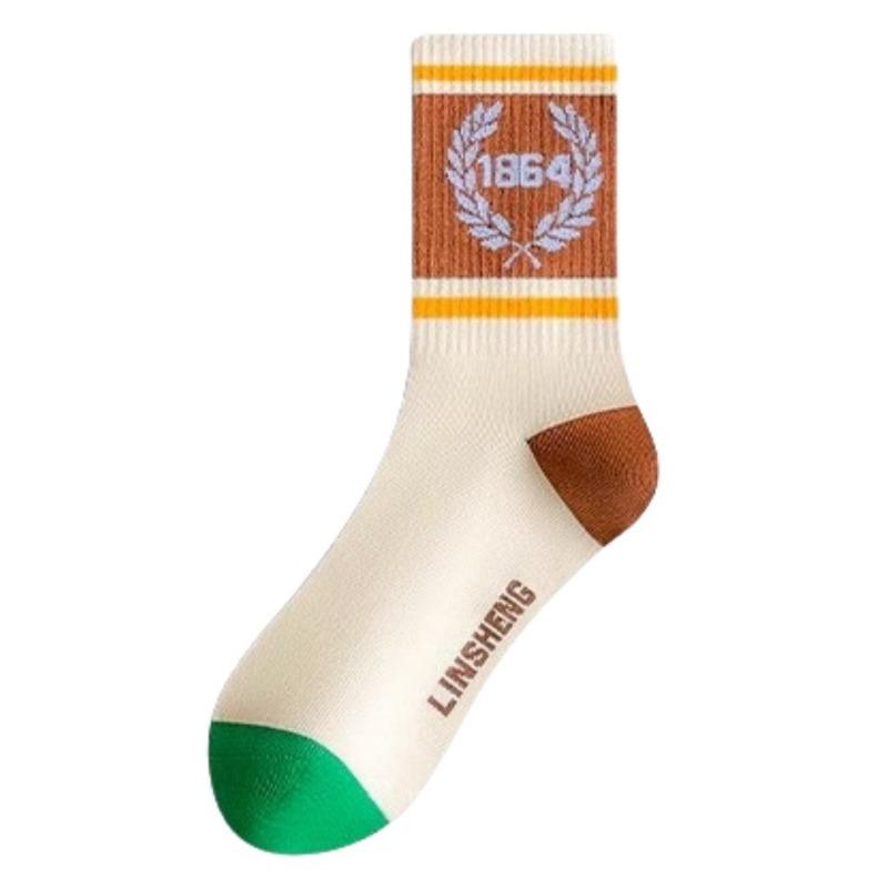 5 Pairs of Women's Spring and Autumn Style New Pure Cotton Deodorant Breathable Sports Tube Socks