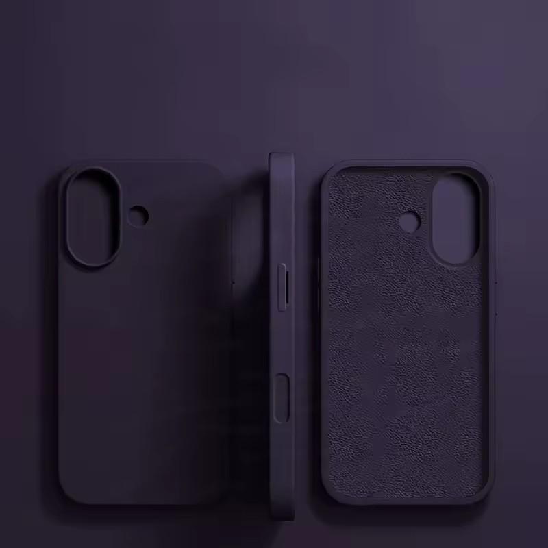 

Shockproof Liquid Silicone Phone Case For iPhone 16 13 15 11 14 12 Pro Max Plus Matte Back Cover Microfiber Protective Fundas iPhone 15 темно-фиолетового