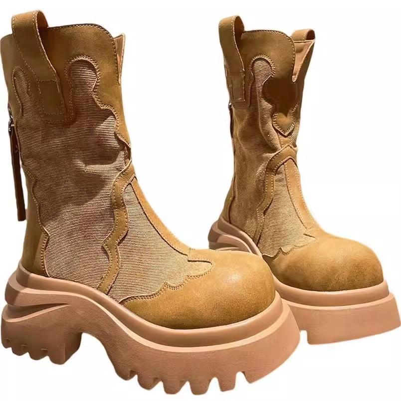 Leather thick-soled heightened medium tube Martin boots children breathable British wind 2025 autumn and winter new locomotive rhubarb boots