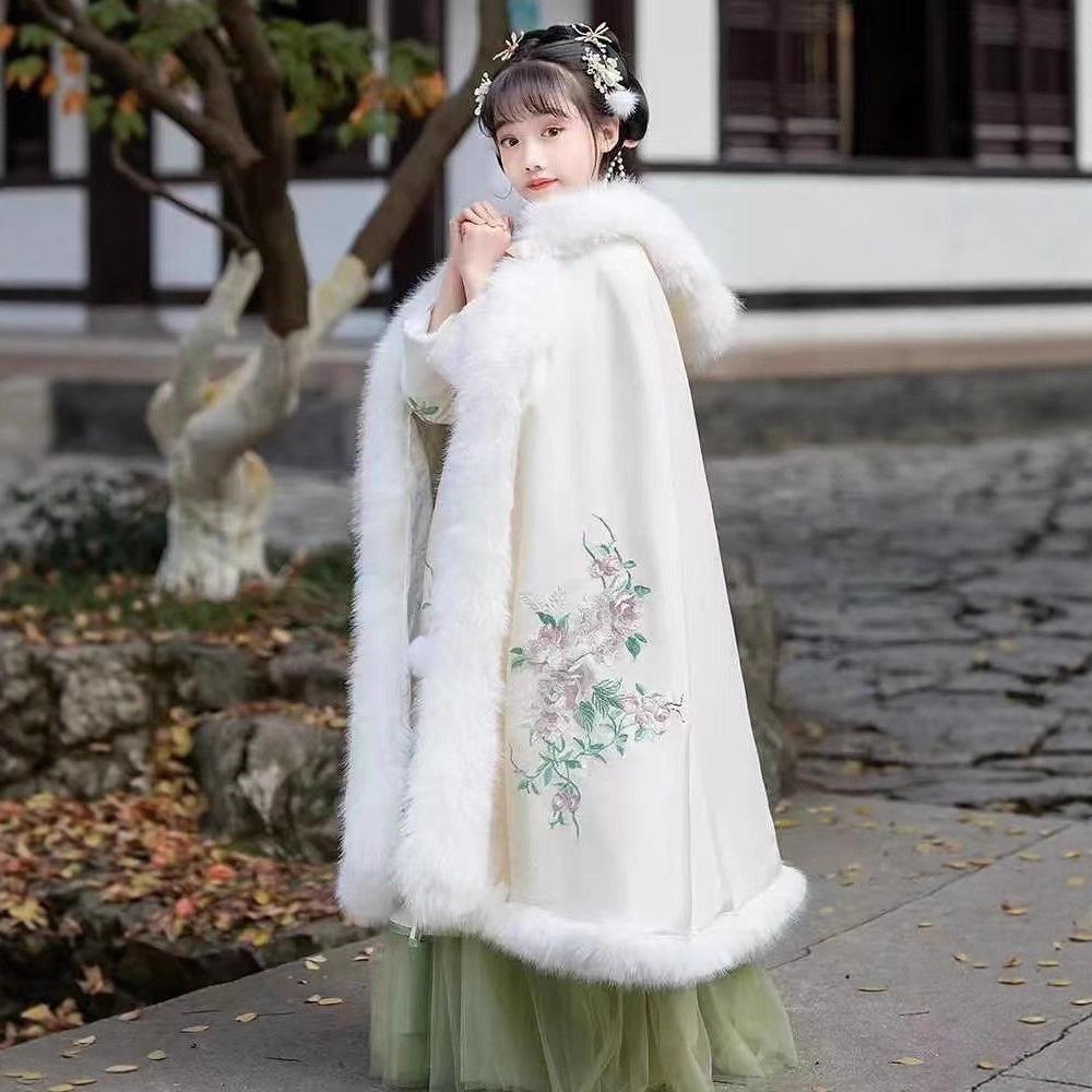 Girls' Velvet Hanfu Cape - Fairy Tang Suit for Autumn/Winter Chinese New Year