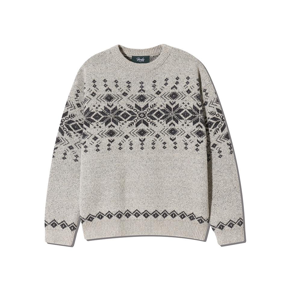 NODU Nordic Snowflake Heathered Jacquard Round Knit [Beige]