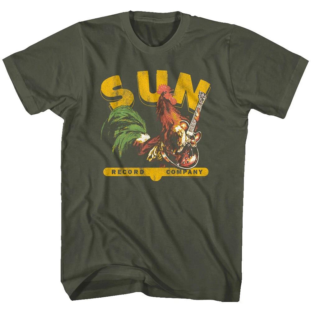 Sun Records Funky Rooster Men s T Shirt Chicken Electric Guitar Bass Rock n Roll S