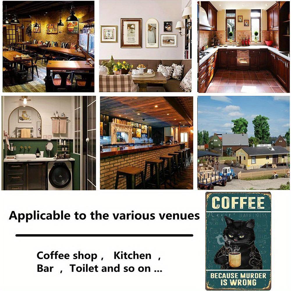Retro Katze Kaffee Schild Vintage Küchenschilder Wanddeko Weil Mord Falsch Ist Lustige Schilder Bar Dekorationen Kunstposter 8x12 Zoll