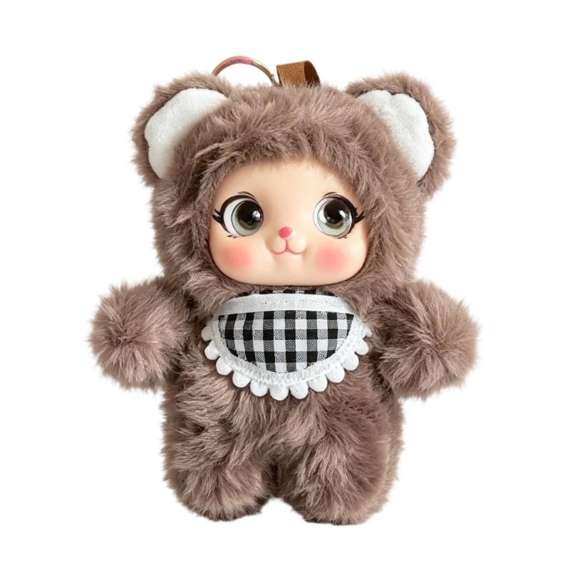Porte-clés Charme de Sac Mignon avec Corps de Poupée Peluche, Lanière Boucle Suspendue et Détail Costume Animal Doux pour Clés et Sacs à Dos