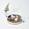 Stainless Steel Metal Mirror Leather Tray Circular Silver Handle Plate Desktop Storage Container Jewelry Tray Fruit Plate
