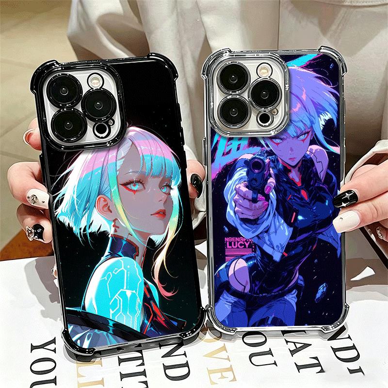 E-Edgerunners Anime Lucy Soft Phone Case For iPhone 15 16 17 Air 14 Pro Max 16E Plus 13 12 Mini Plating Anti-Fall Fundas