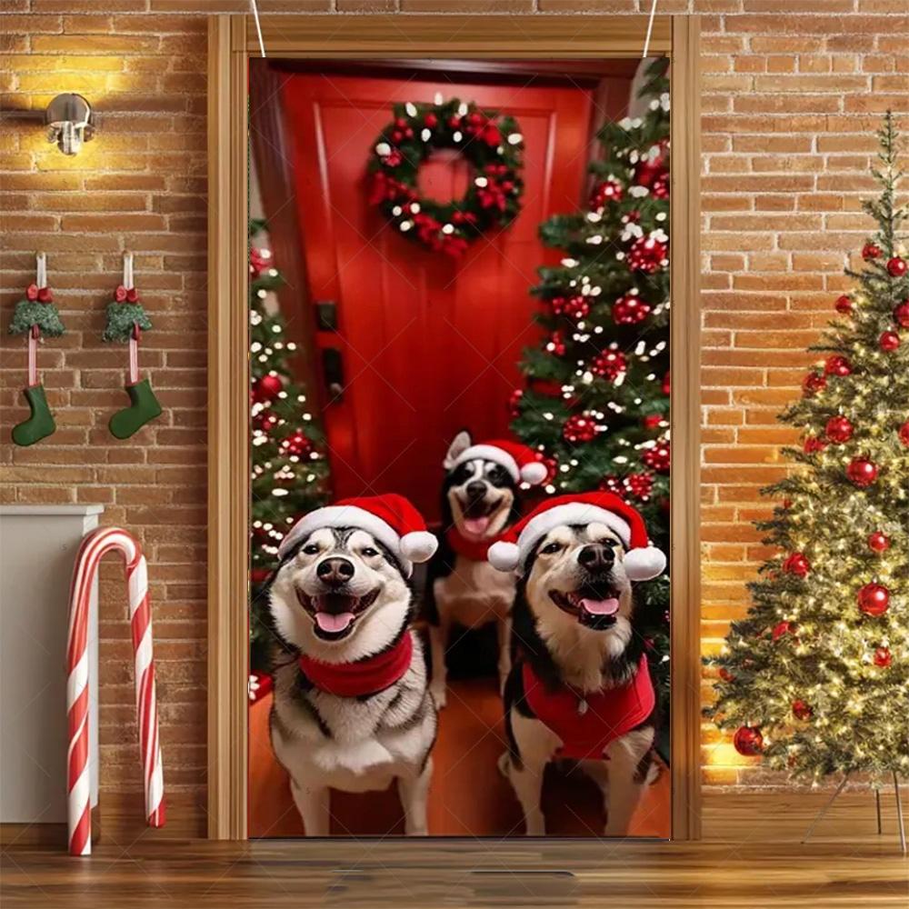 Cartoon Pet New Year Christmas Party Decorations Cat Dog Theme Door Covers Background Supplies Xmas Tree Photography Backdrop