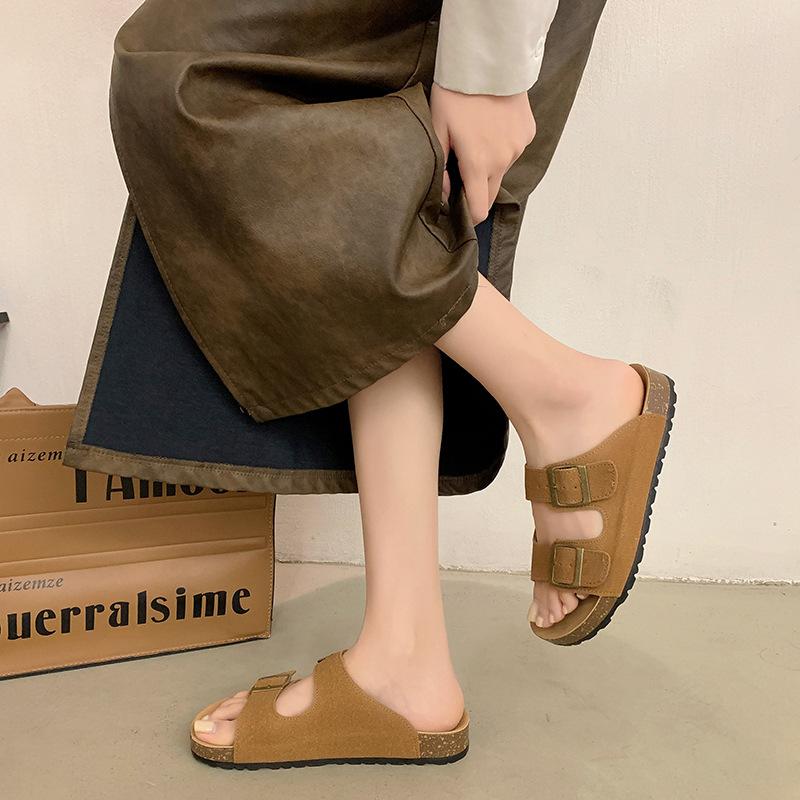Leather Platform Shoes Women's Summer Wear New Half Slippers with Boken Cool Slippers