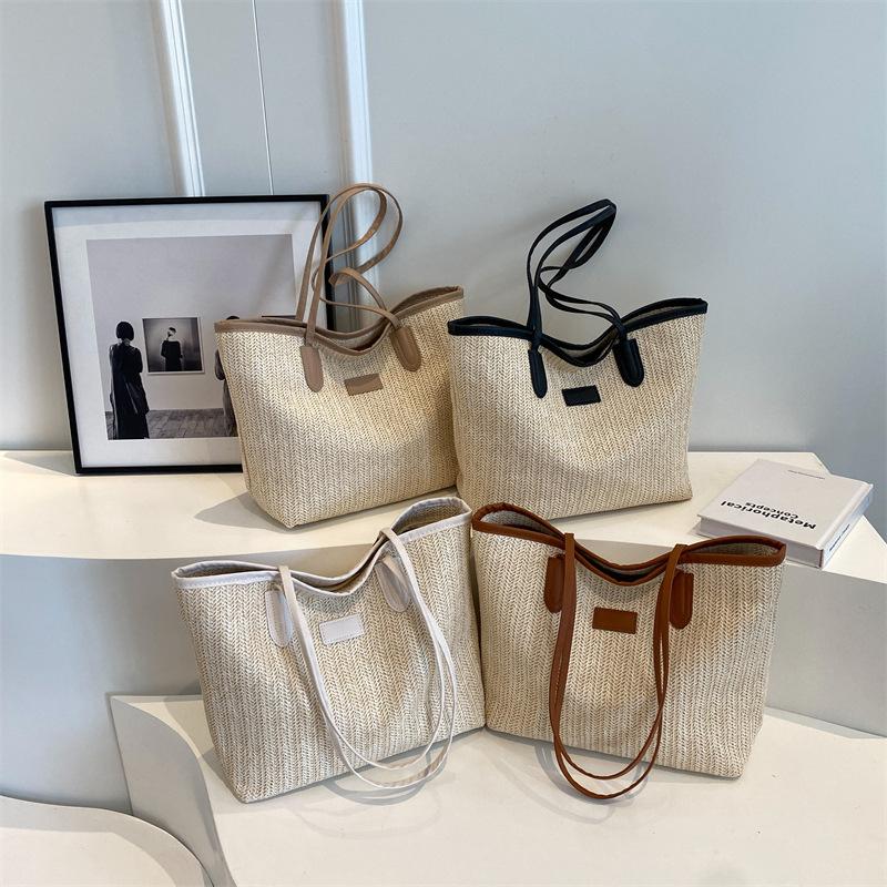 Woven straw bag women's large capacity 2025 new summer versatile shoulder bag texture class commuter tote bag