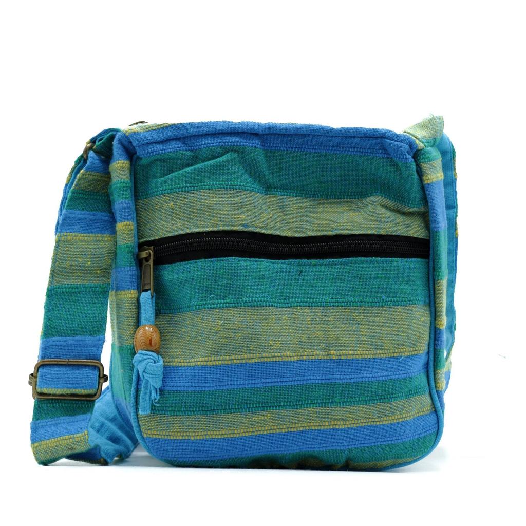Sling Bag Large Adjustable Strap Green Blue Nepal