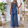 Ensemble deux pièces pour femme, haut sans manches à dos ajouré et pantalon large, tenue décontractée pour les vacances et les voyages