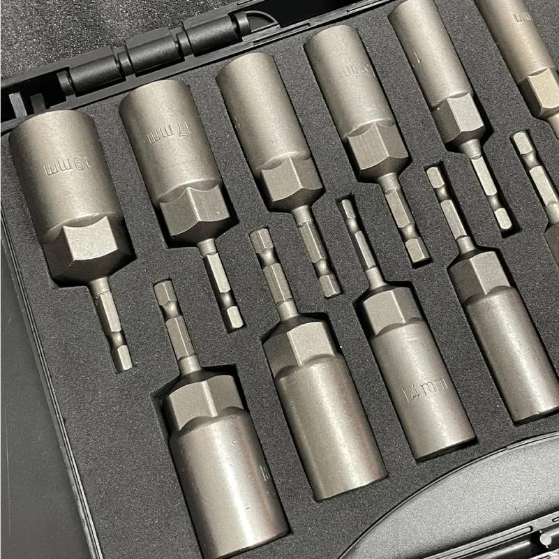 15Pcs 5.5-19mm Impact Socket Adapter 80mm Length Deepen Power Nut Driver Drill Bit Set for Power Tools 6.35Mm Hex Quick Adapter