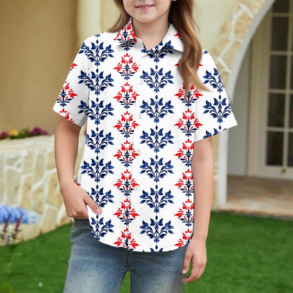 Summer Girls' Short Sleeve Blouse School Uniform Button-Up Shirt Kids Summer School Uniform Button Down Shirt