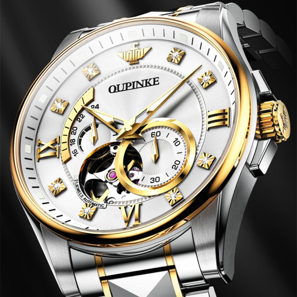 OUPINKE Herrenuhr Multifunktional Leuchtend Skelettiert Business Mechanisch High-End Uhr