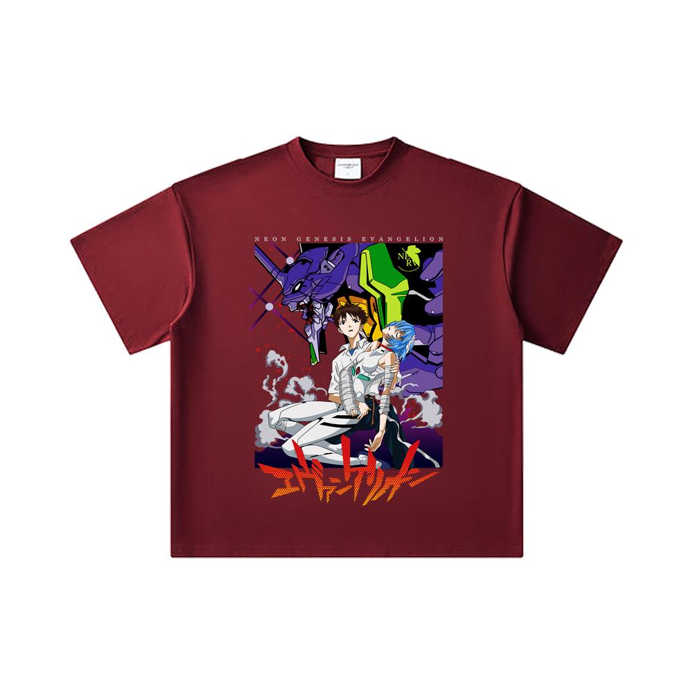 

260 GSM Double Yarn 32 Count 100% Cotton Evangelion V1 Print Unisex Heavy Cotton T Shirt 2XL вина червоного кольору