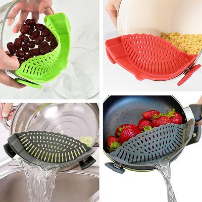 Clip-On Silicone Strainer for Pots And Pans Food Pasta Vegetable Drainer Heat-Resistant Dishwasher Safe Kitchen Colander