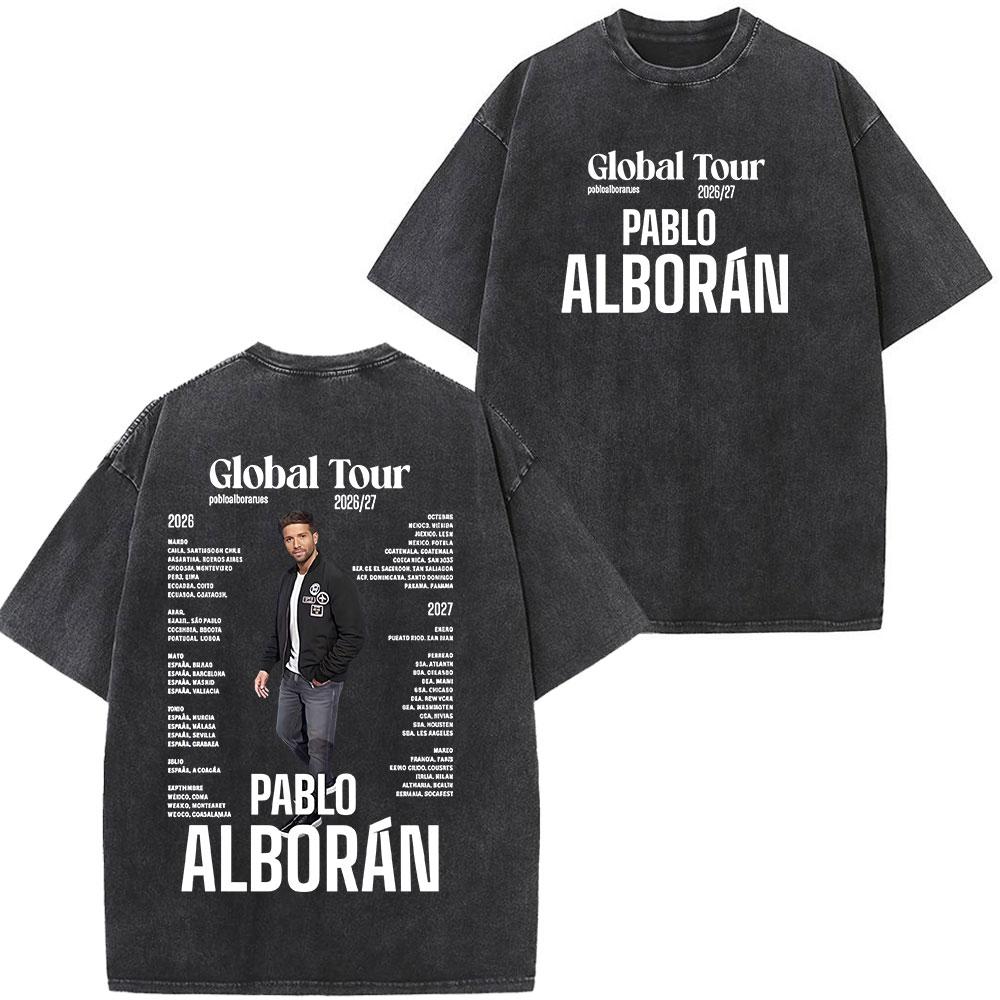 Singer Pablo Alborn Global Tour Kmo Print Washed Vintage T Shirt Men Women Hiphop Casual Oversized T Shirts Fan Gifts
