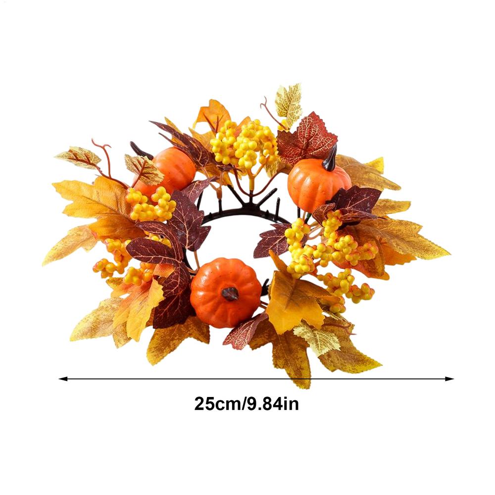 Fall Candle Ring for Pillar Artificial Candle Garland Decor Harvest Maple Leaves Pumpkins Berries Garland for Fall Thanksgiving