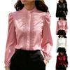 Damska koszula z długim rękawem, patchwork z satyny i koronki, kołnierzyk stojący, zapinana na guziki, elegancka, do biura, top