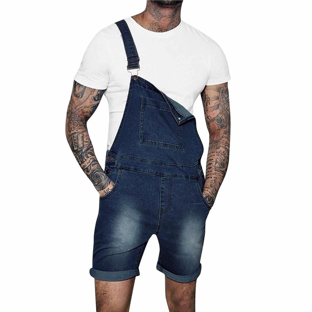 Mens Mutil Pocket Jeans Overall Jumpsuit Streetwear Overall Suspender Pants