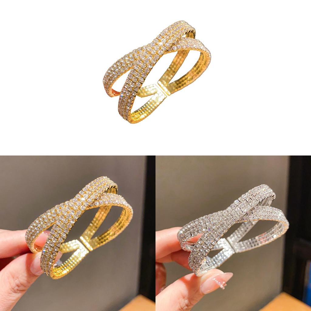 Luxury Geometric Diamondstudded Threelayer Cross Bracelet For Women